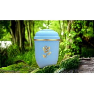 Biodegradable Cremation Ashes Funeral Urn / Casket - LIBERTY BLUE with FLORAL ROSE